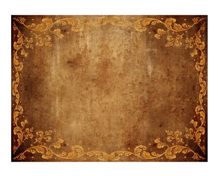 brown leather background with golden floral decorations