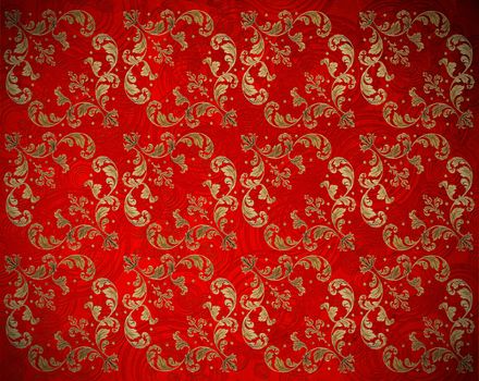 red background with golden floral decoration