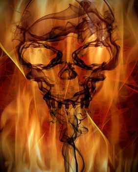 abstract background with burning flames and smoke skull