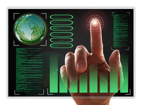 hand working with touch screen interface