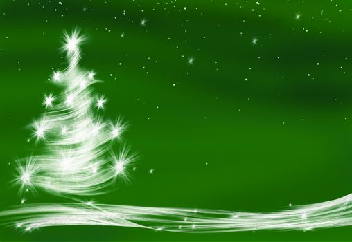 christmas tree on green background with stars