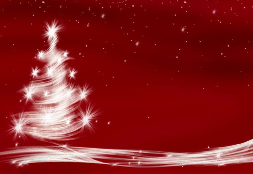 christmas tree on red background with stars