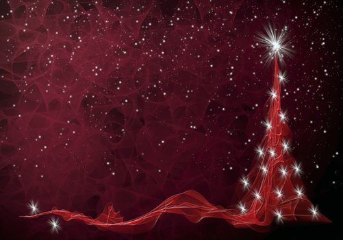 red abstract background with christmas tree