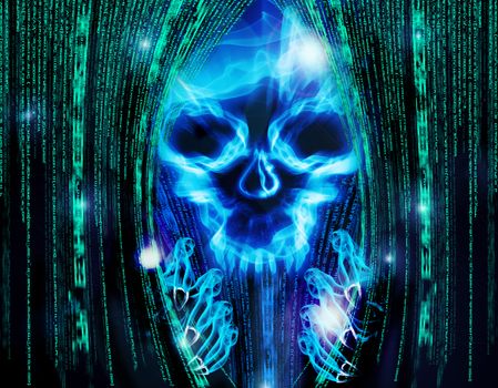hacker attack background with skull