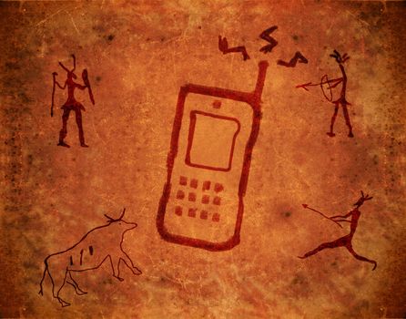 prehistoric paint background with mobile phone