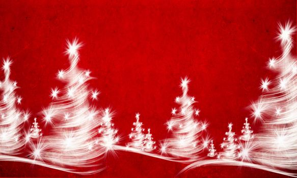 christmas background with trees on red