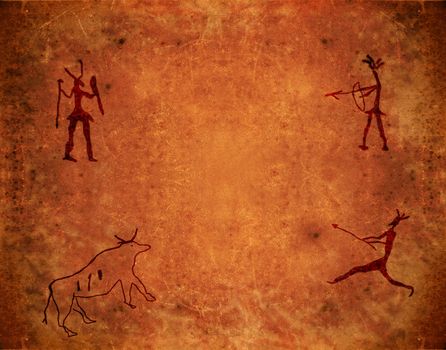 prehistoric paint on brown grunge background