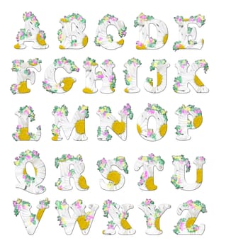 spring floral alphabet on white background
