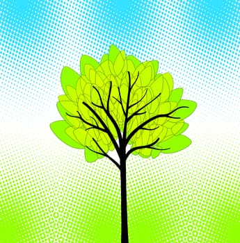  green tree illustration and dots background
