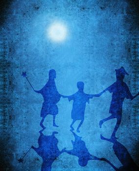 three kids playing in the night