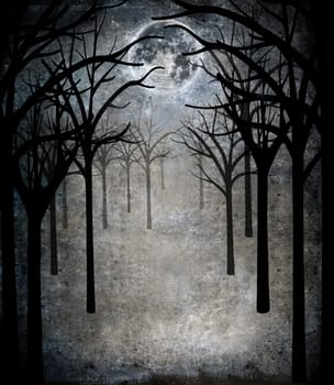 horror forest with full moon