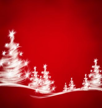 christmas background with trees on red