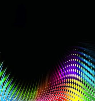 black abstract background with colored dots and copyspace