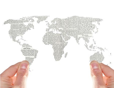 hands show a newspaper world map
