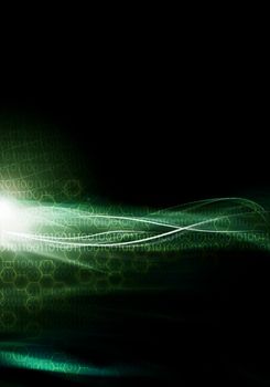 green abstract background with binary code and copyspace