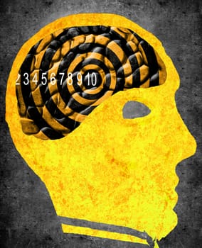 yellow face silhouette with target brain