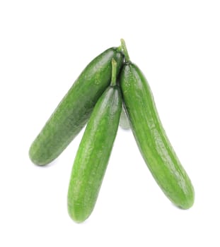 Three ripe cucumbers. Isolated on a white background.