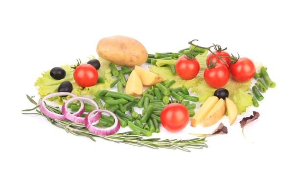 Various sliced vegetables. Isolated on a white background.