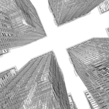 Skyscrapers. Isolated wire-frame render on a white background