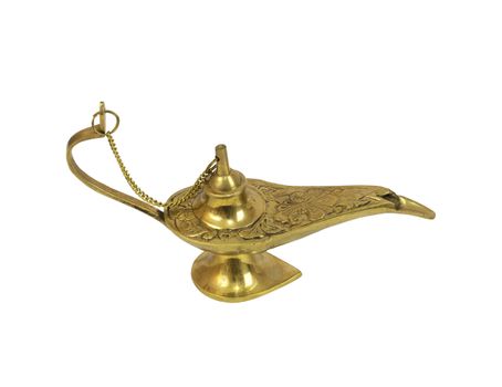 Gold genie lamp. Isolated on white background