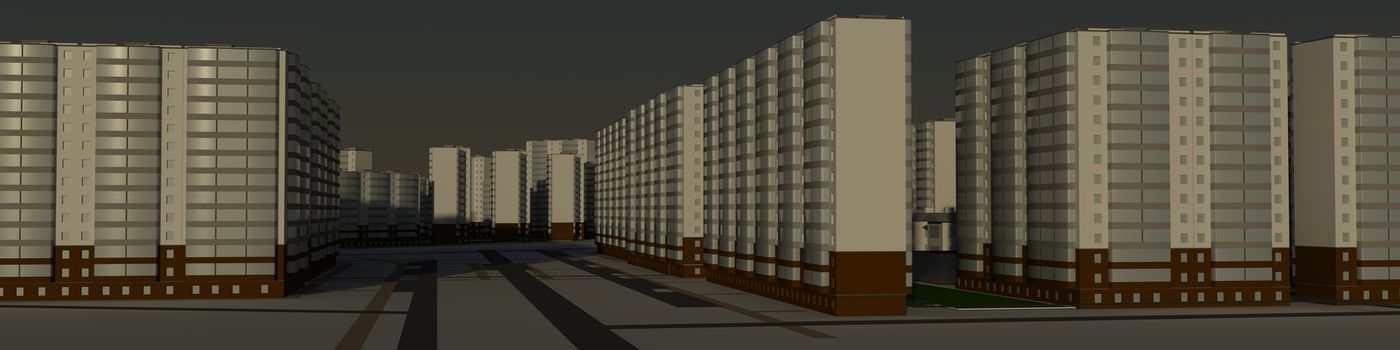 Residential district. 3d rendering against the morning sky