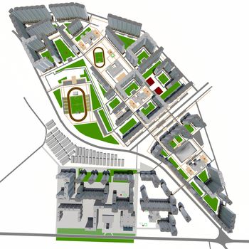 Residential district. Top view. 3d rendering on white background