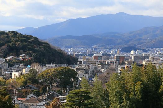 Kyoto, Japan - city in the region of Kansai. Aerial view with skyscrapers