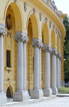 Yellow stone vaulted arcade Renaissance colonnade.