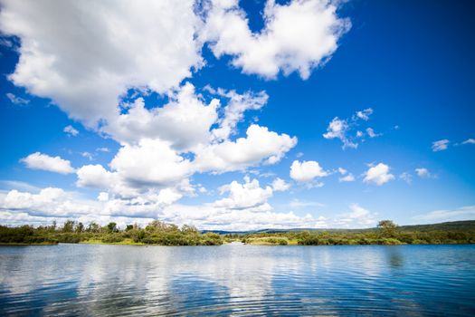 Calm River and Amazing Blue Sky in Gaspe, Quebec, Canada