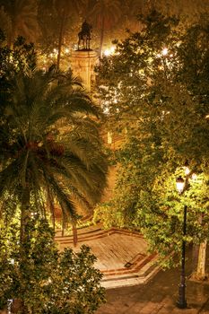 Plaza Nueva Ferdinand Statue Rainy Night Seville Andalusia Spain.