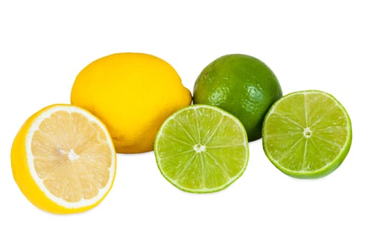 Lemon and lime fruits isolated on white background with clipping path