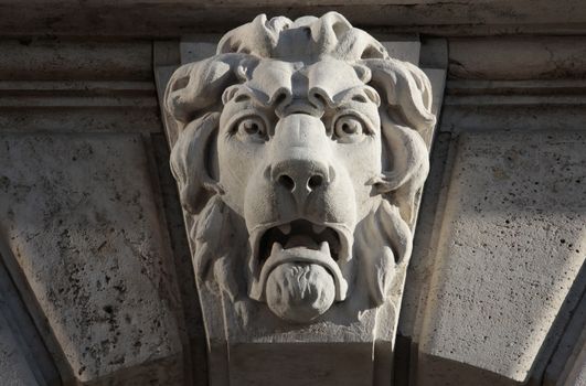 Renaissance building decorated stone lion in the Buda Castle.