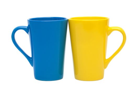 yellow and blue mug on a white background