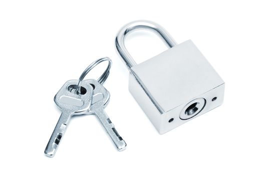 modern padlock with keys on a white background