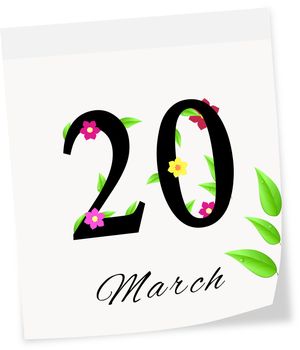 Calendar page with date of spring season-20.03.2014 isolated on a white background