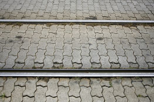Tram Railway track in a sity