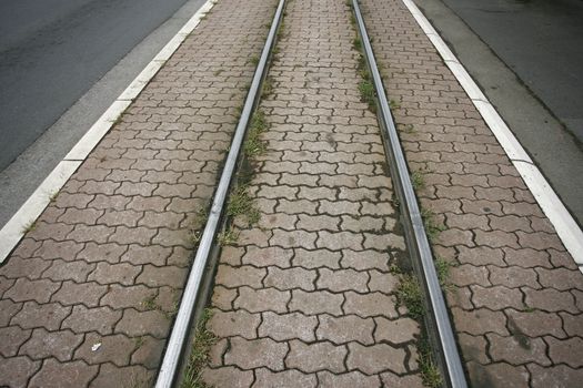 Tram Railway track in a sity