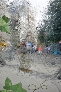 water wall and people in back