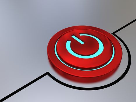 Red on-off button illustration with glowing blue light