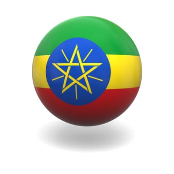 National flag of Ethiopia on sphere isolated on white background