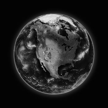 North America on dark planet Earth isolated on black background. Highly detailed planet surface. Elements of this image furnished by NASA.