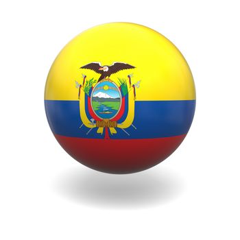 National flag of Equador on sphere isolated on white background
