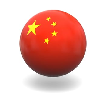 National flag of China on sphere isolated on white background