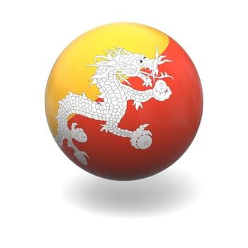 National flag of Bhutan on sphere isolated on white background