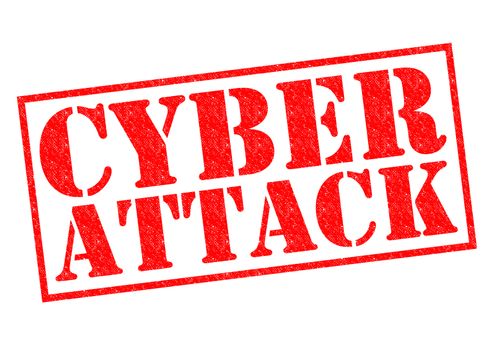 CYBER ATTACK red Rubber Stamp over a white background.