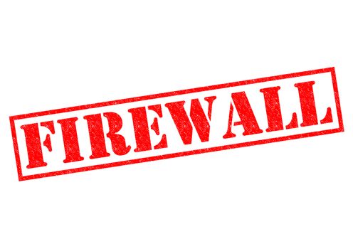FIREWALL red Rubber Stamp over a white background.