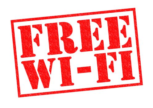 FREE WI-FI red Rubber Stamp over a white background.