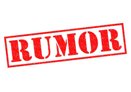RUMOR red Rubber Stamp over a white background.