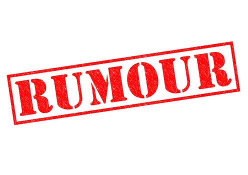 RUMOUR red Rubber Stamp over a white background.