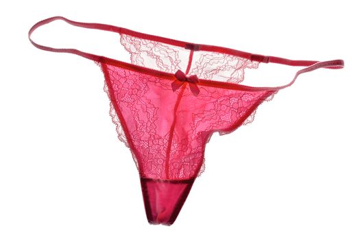 Red lace thong on white background